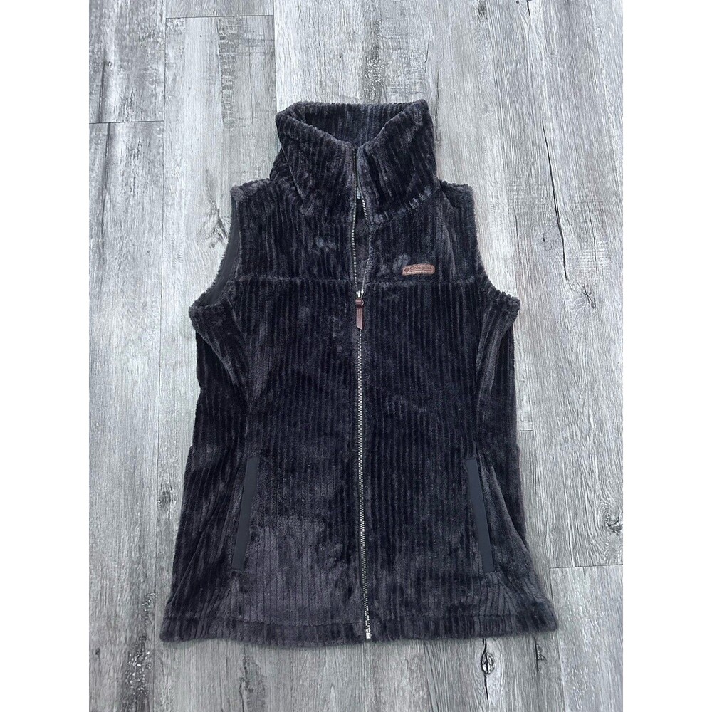Columbia Vest Womens Sz M Gray Fire Side Sherpa Gilet Fuzzy Soft Pockets FullZip